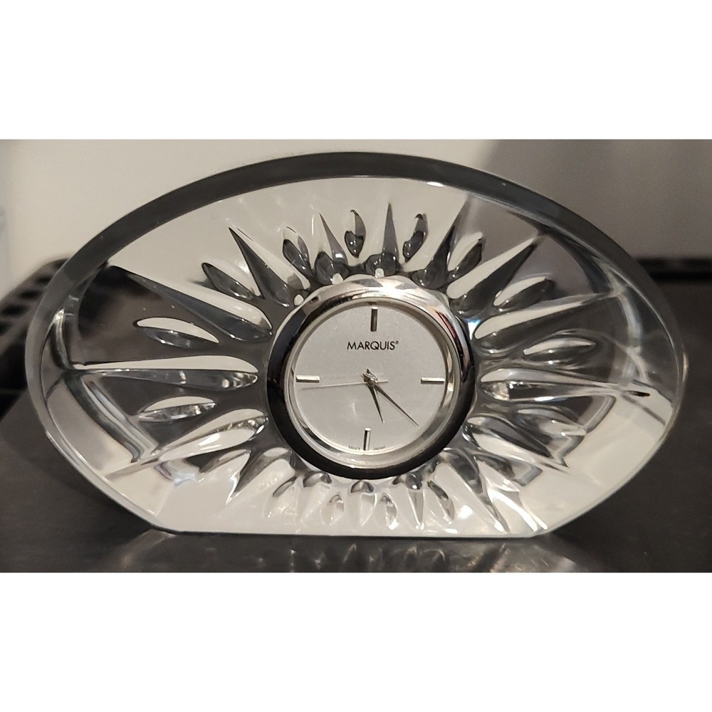 Marquis By Waterford QUARTZ Clear Crystal Desk Clock Works-needs Battery